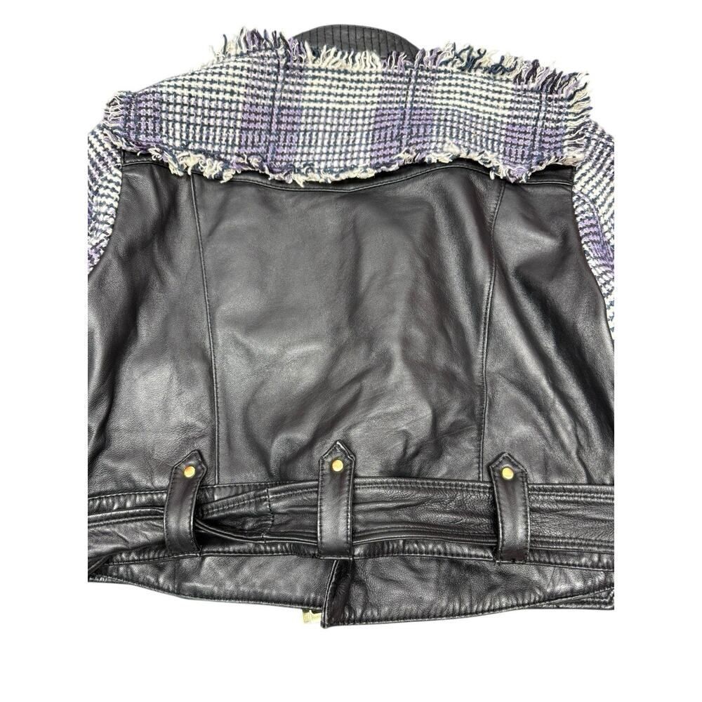 Apart Cropped Leather & Wool Blend Biker Jacket Fringe Trim sz 8 - Picture 10 of 15